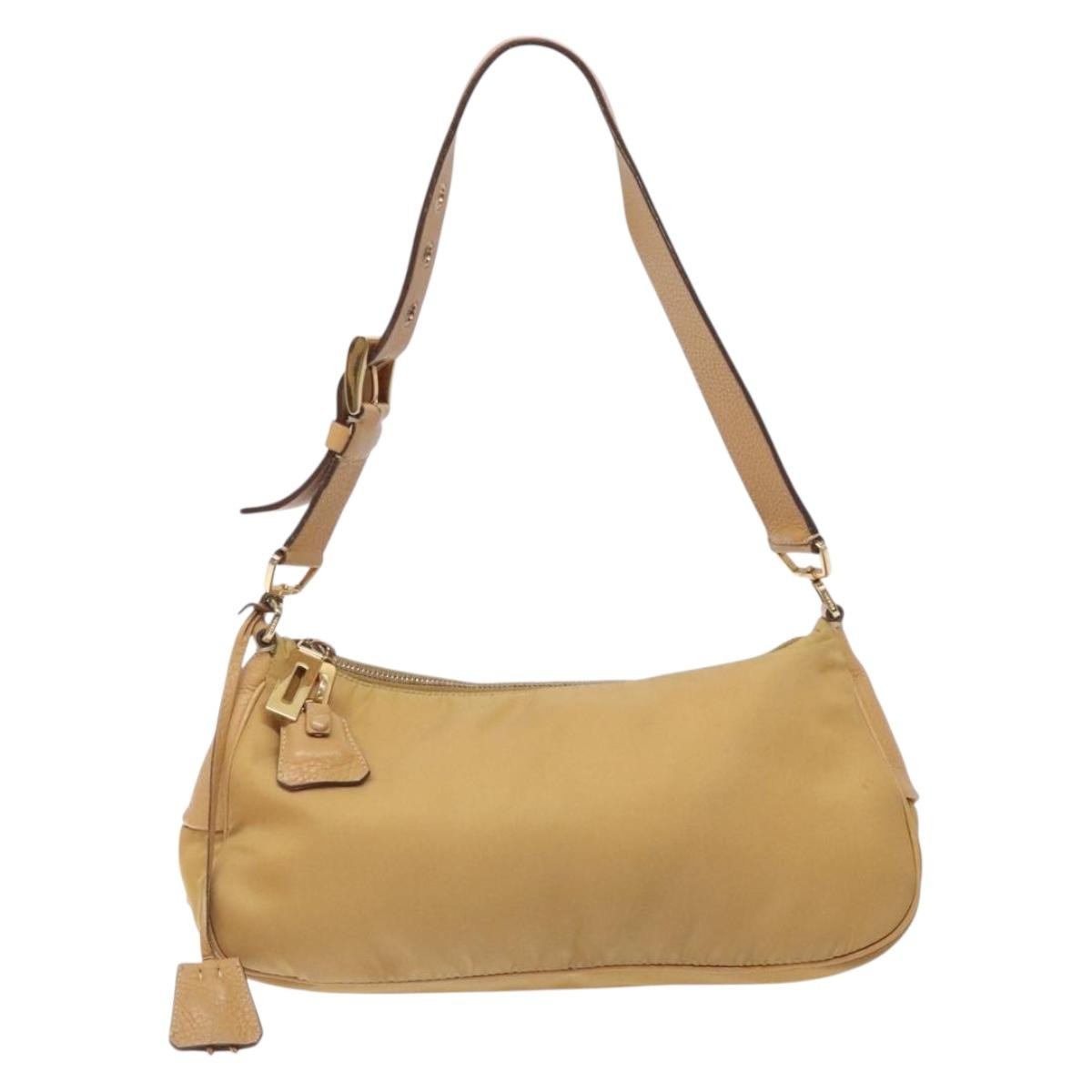 Prada PRADA Shoulder Bag Nylon Beige Gold Authentic 131423