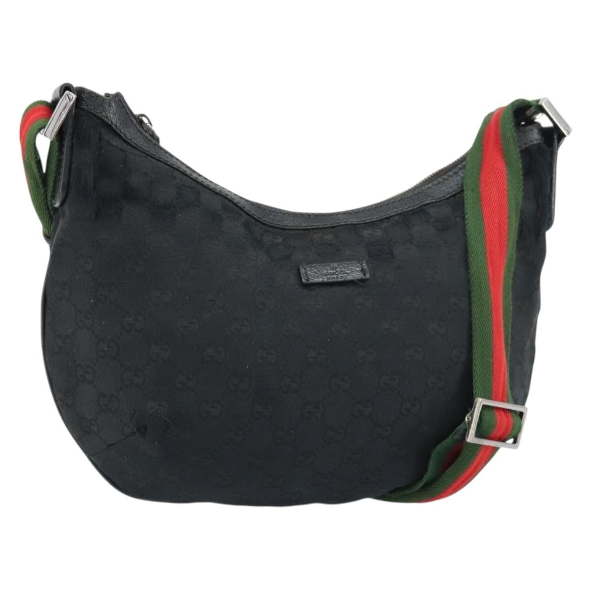 Gucci GUCCI GG Canvas Shoulder Bag Black Silver 181092 Authentic bs31680