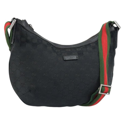 Gucci GUCCI GG Canvas Shoulder Bag Black Silver 181092 Authentic bs31680