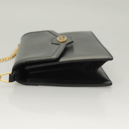 Gucci GUCCI Chain Shoulder Bag Leather Black Gold Authentic ep9431