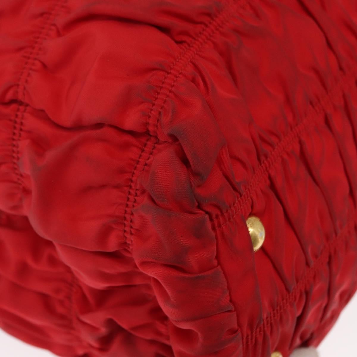 Prada PRADA Hand Bag Nylon Leather 2way Red Gold Authentic 155077