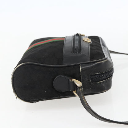 Gucci GUCCI GG Canvas Web Sherry Line Shoulder Bag Black Gold Authentic 158418