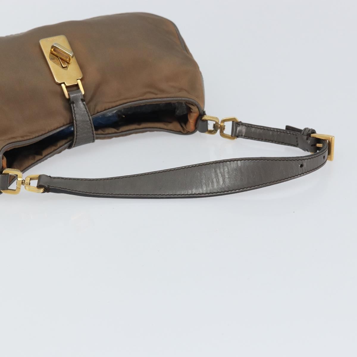Prada PRADA Hand Bag Nylon Leather Gold Brown Authentic mr1761