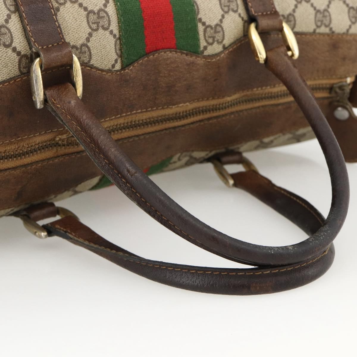 Gucci GUCCI GG Supreme Web Sherry Line Hand Bag PVC Beige Gold Authentic BAZ031