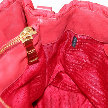 Prada PRADA Hand Bag Nylon Leather 2way Red Gold Authentic 155077