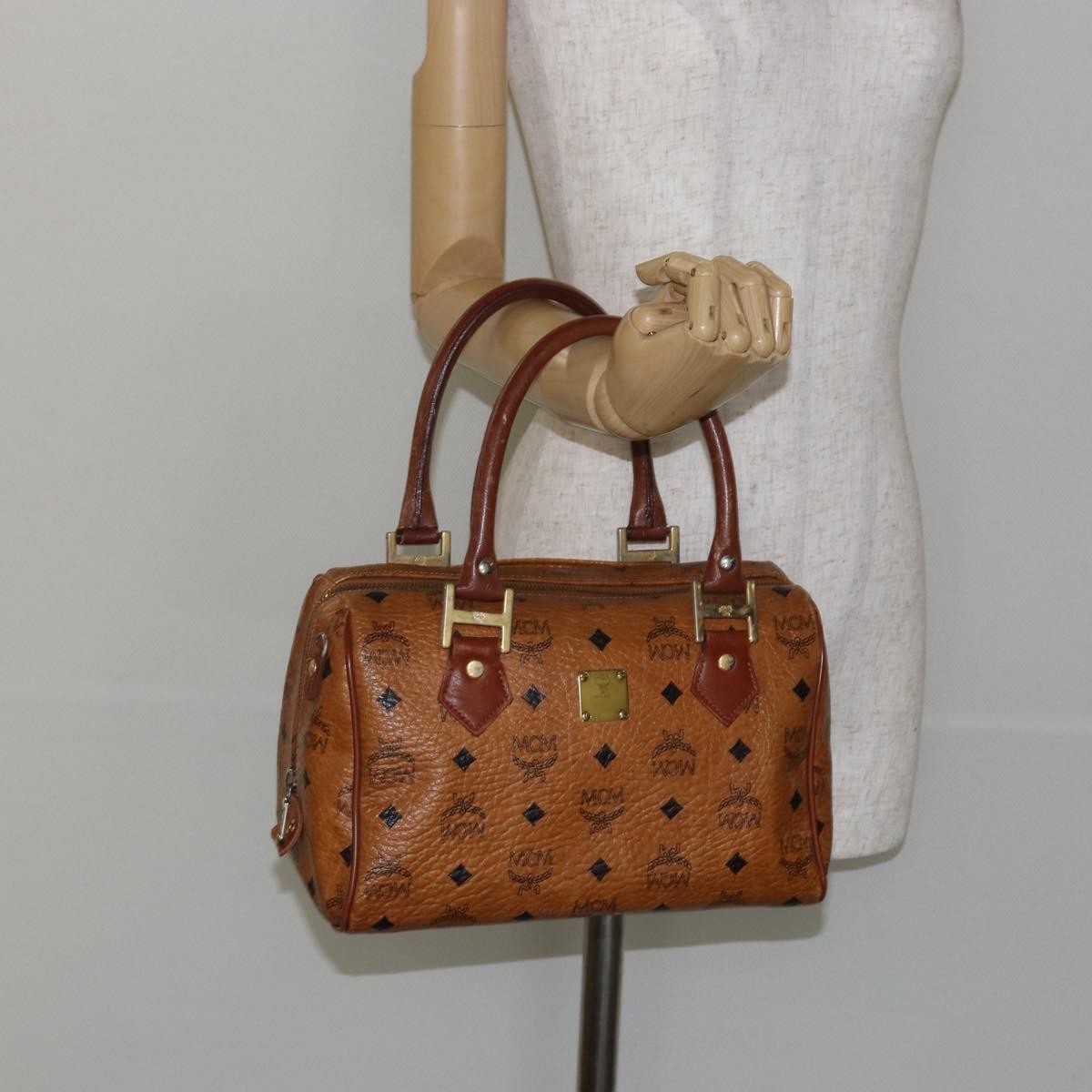 MCM MCM Logogram Vicetos Boston Bag PVC Leather Brown Gold Authentic gh904