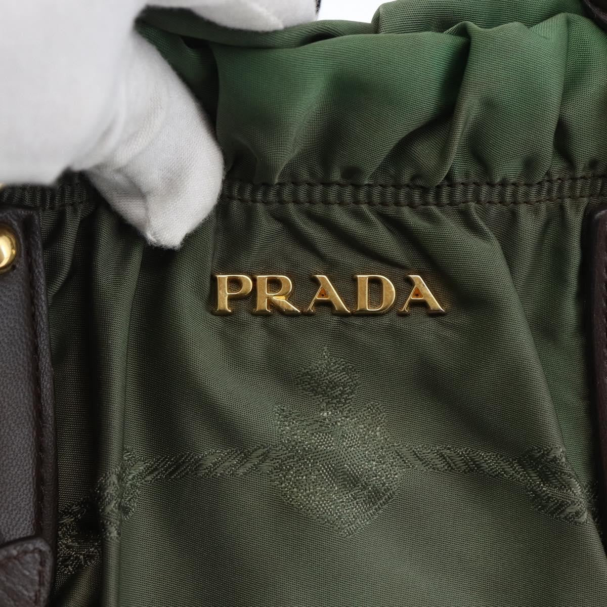Prada PRADA Hand Bag Nylon 2way Khaki Gold Authentic 170942