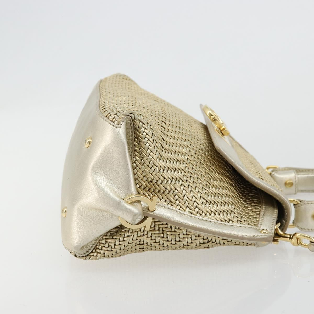 Salvatore Ferragamo Salvatore Ferragamo Sofia Gancini Hand Bag Leather 2way Gold Authentic 179912A