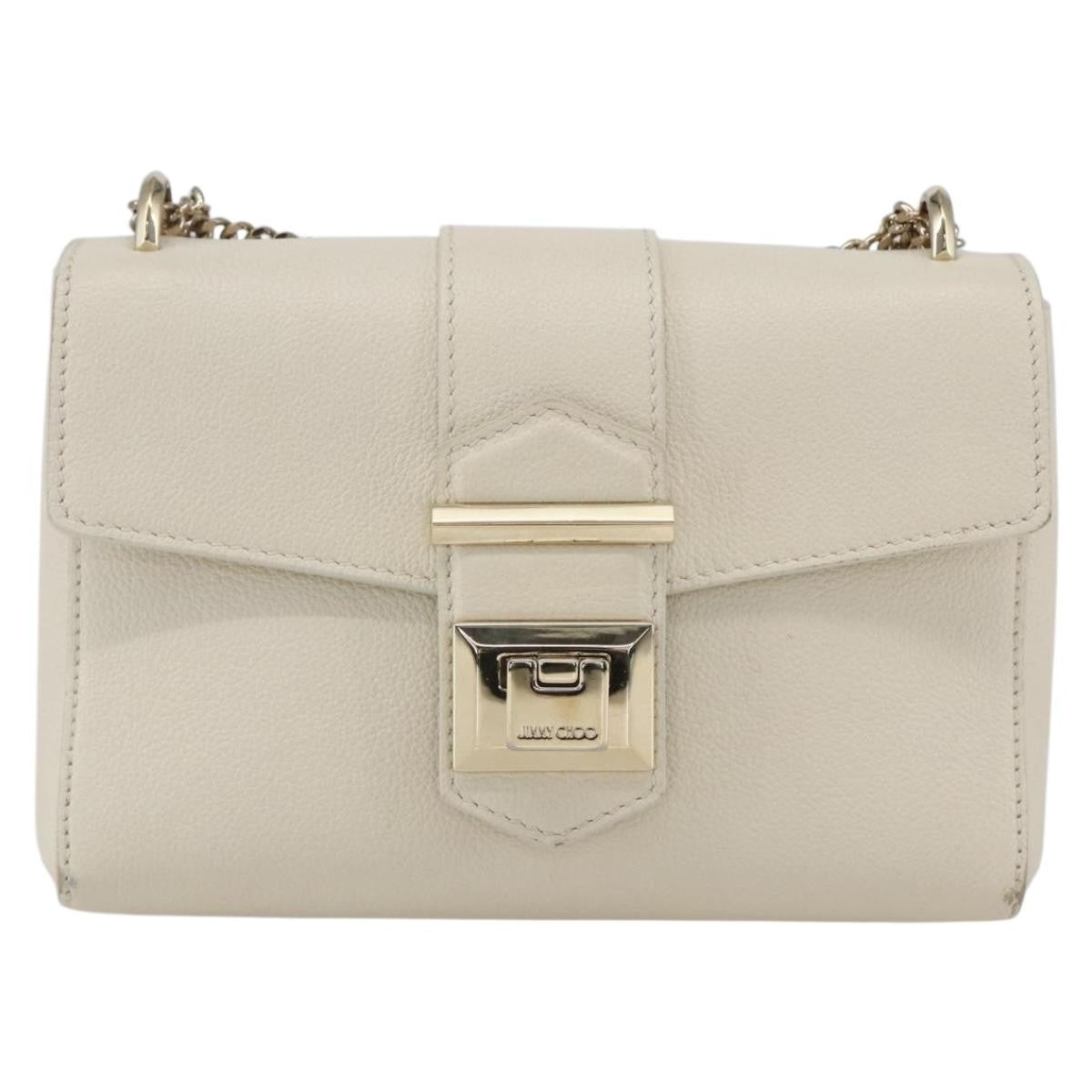Jimmy Choo Jimmy Choo Chain Shoulder Bag Leather White Gold Authentic bs31956