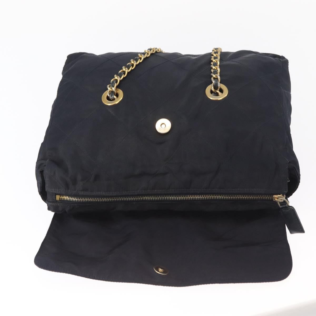 Prada PRADA Chain Shoulder Bag Nylon Navy Gold Authentic ka893