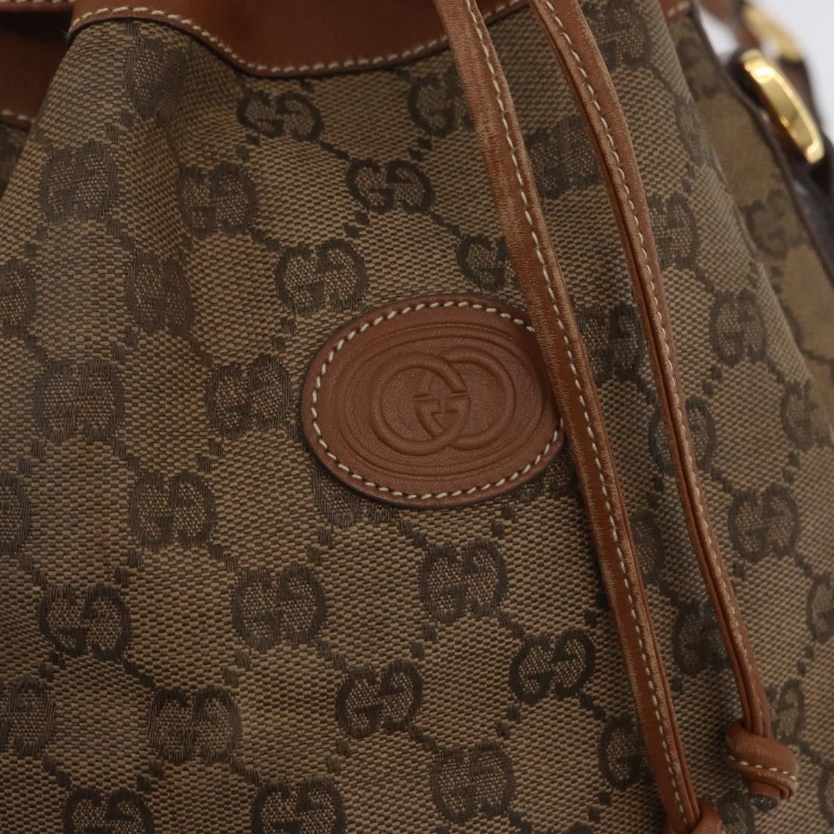 Gucci GUCCI GG Canvas Shoulder Bag Beige Gold Authentic BA10397
