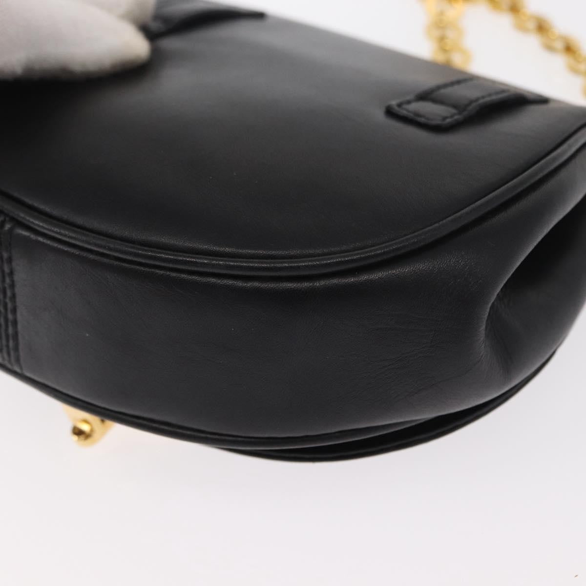 Salvatore Ferragamo Salvatore Ferragamo Chain Gancini Shoulder Bag Leather Black Gold Authentic 161032
