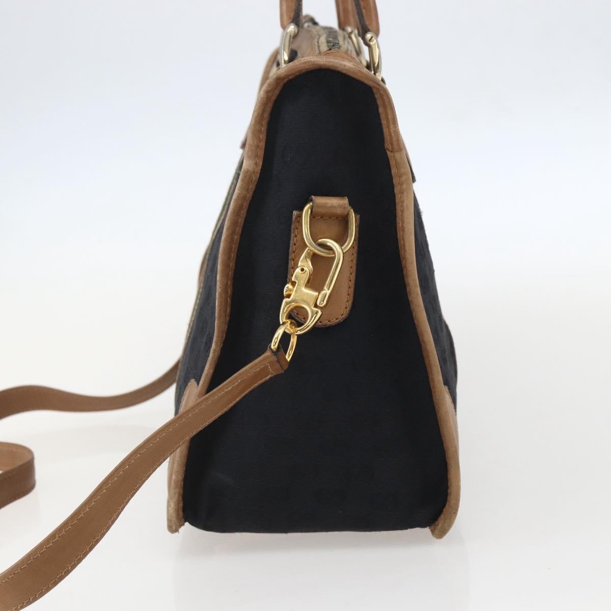 Gucci GUCCI Web Sherry Line GG Canvas Hand Bag 2way Black Gold Authentic gh1528