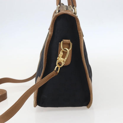 Gucci GUCCI Web Sherry Line GG Canvas Hand Bag 2way Black Gold Authentic gh1528