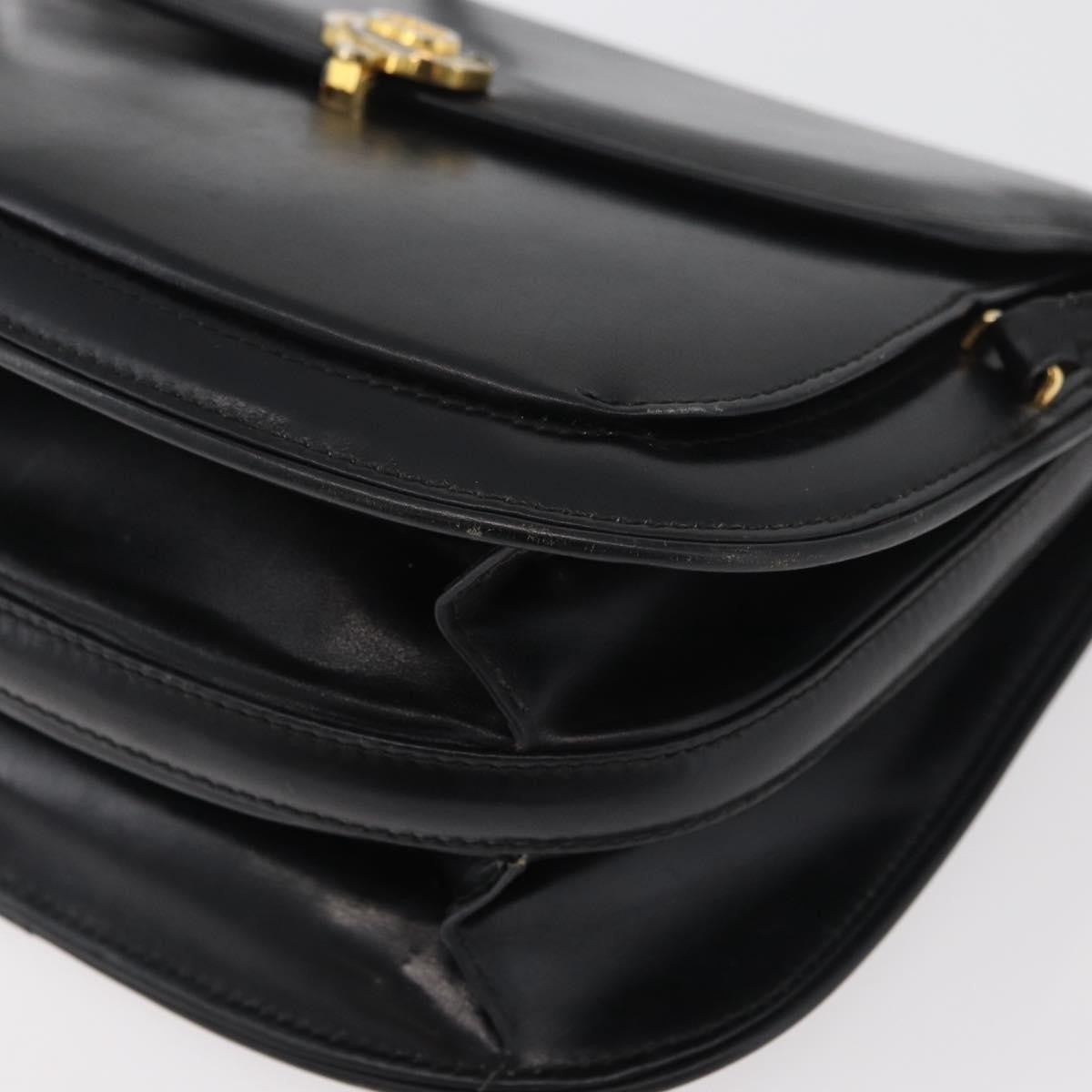 Gucci GUCCI Hand Bag Leather Black Gold Authentic ep14155