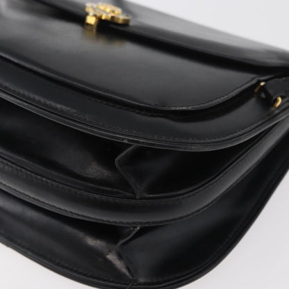 Gucci GUCCI Hand Bag Leather Black Gold Authentic ep14155