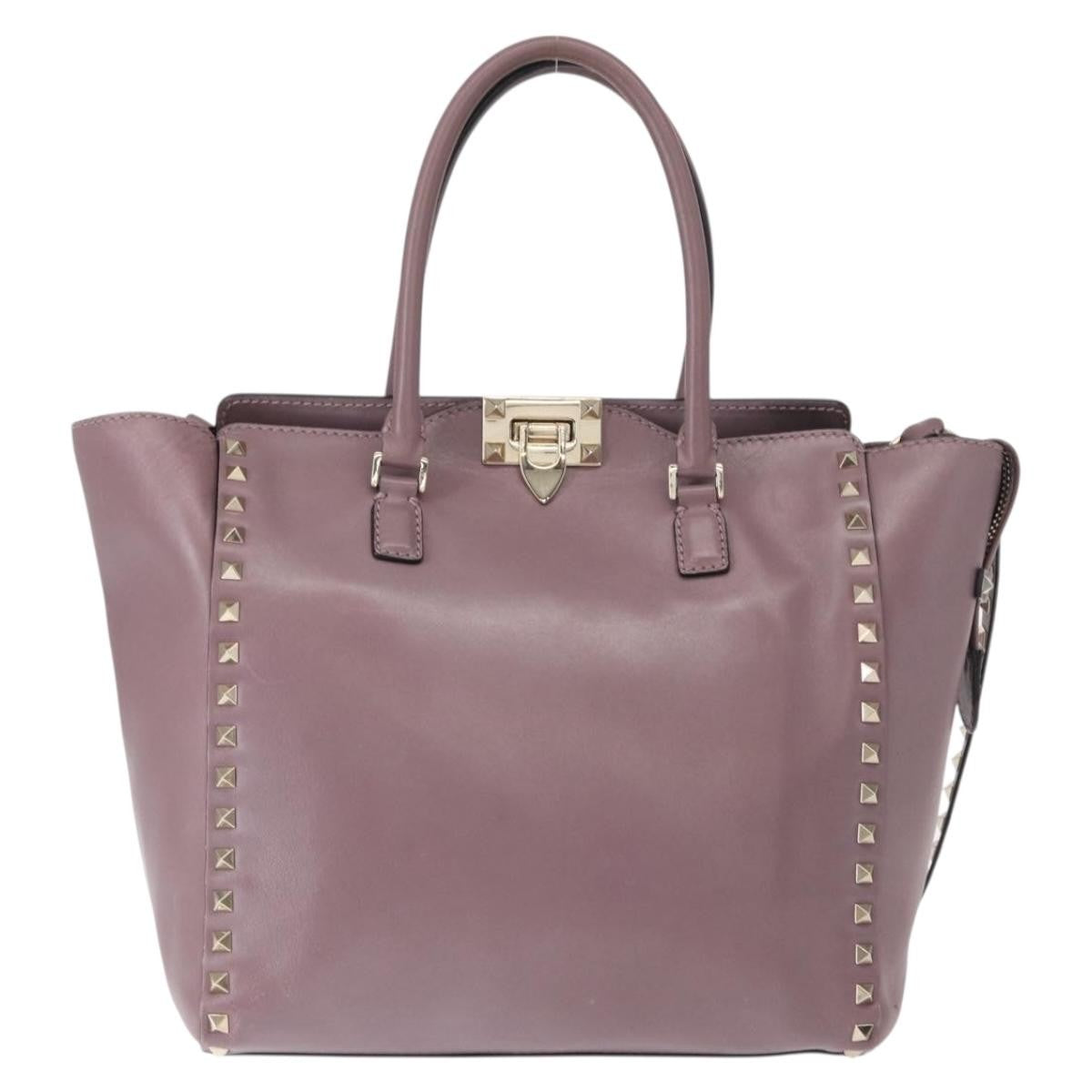 Valentino VALENTINO Studs Hand Bag Leather 2way Purple Gold Authentic gh1289