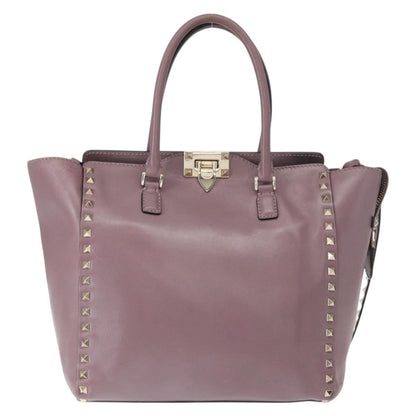 Valentino VALENTINO Studs Hand Bag Leather 2way Purple Gold Authentic gh1289