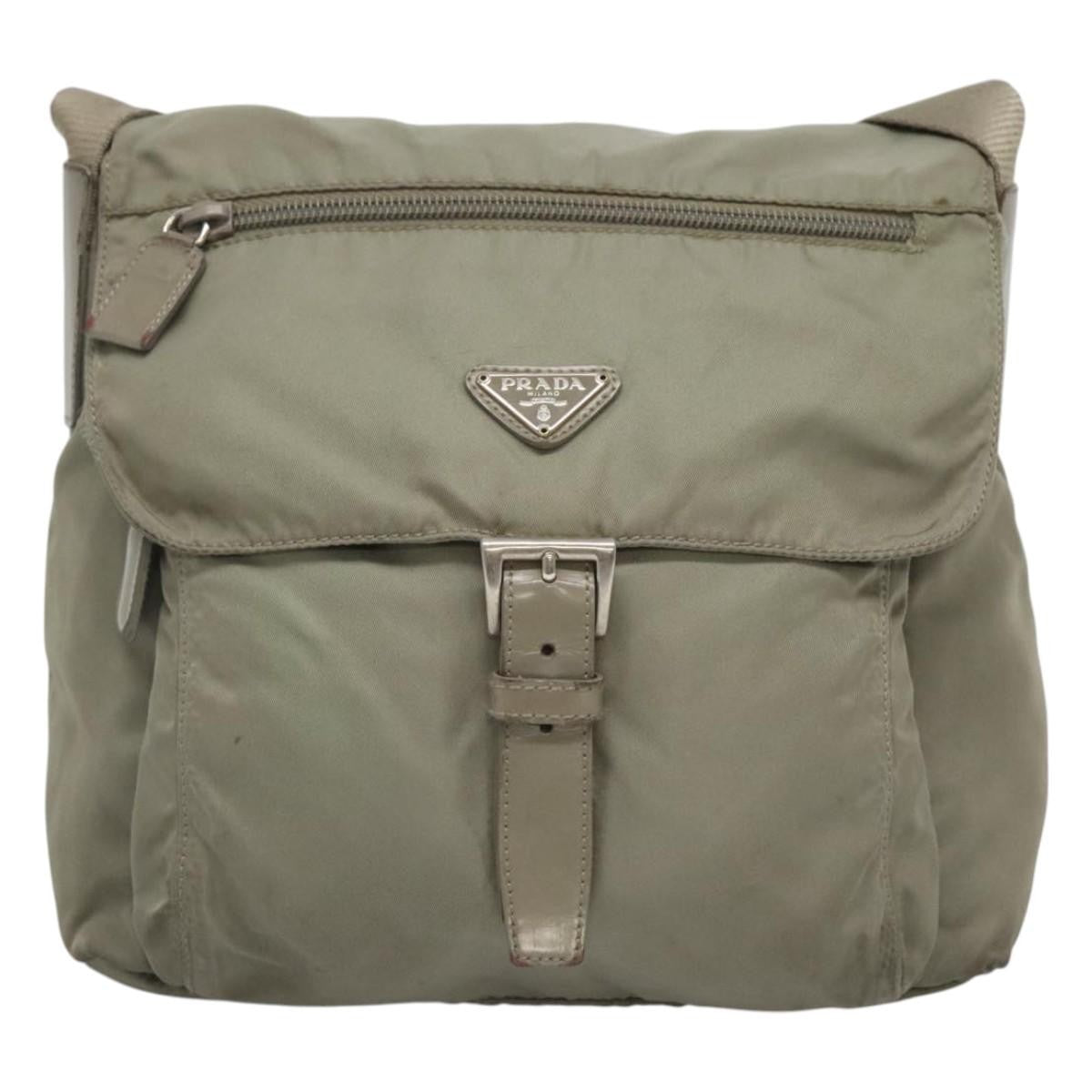 Prada PRADA Shoulder Bag Nylon Green Silver Authentic 121113