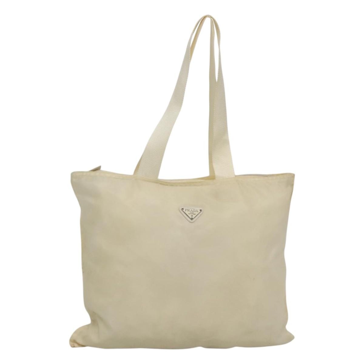 Prada PRADA Tote Bag Nylon Cream Silver Authentic bs26062