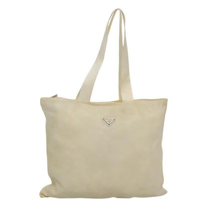 Prada PRADA Tote Bag Nylon Cream Silver Authentic bs26062