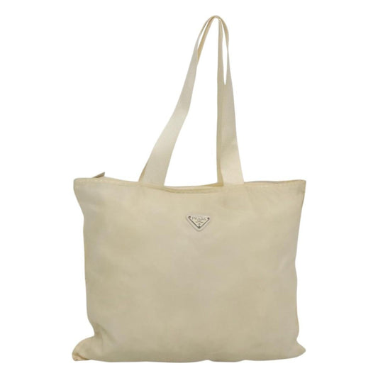 Prada PRADA Tote Bag Nylon Cream Silver Authentic bs26062