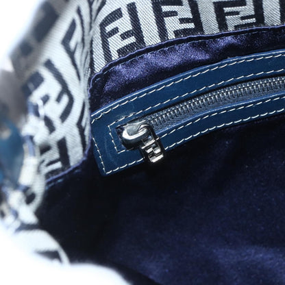 Fendi FENDI Zucchino Canvas Shoulder Bag Navy Silver Authentic 159737