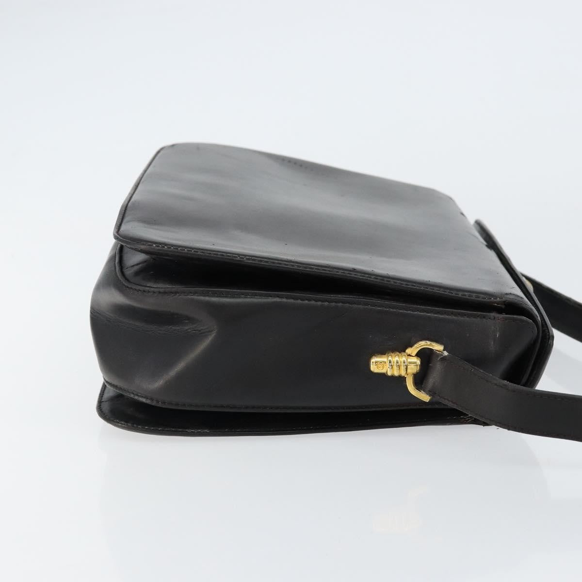 Gucci GUCCI Shoulder Bag Leather Black Gold Authentic 155306