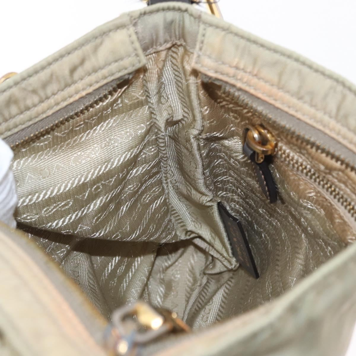 Prada PRADA Shoulder Bag Nylon Leather Beige Gold Authentic SW1841