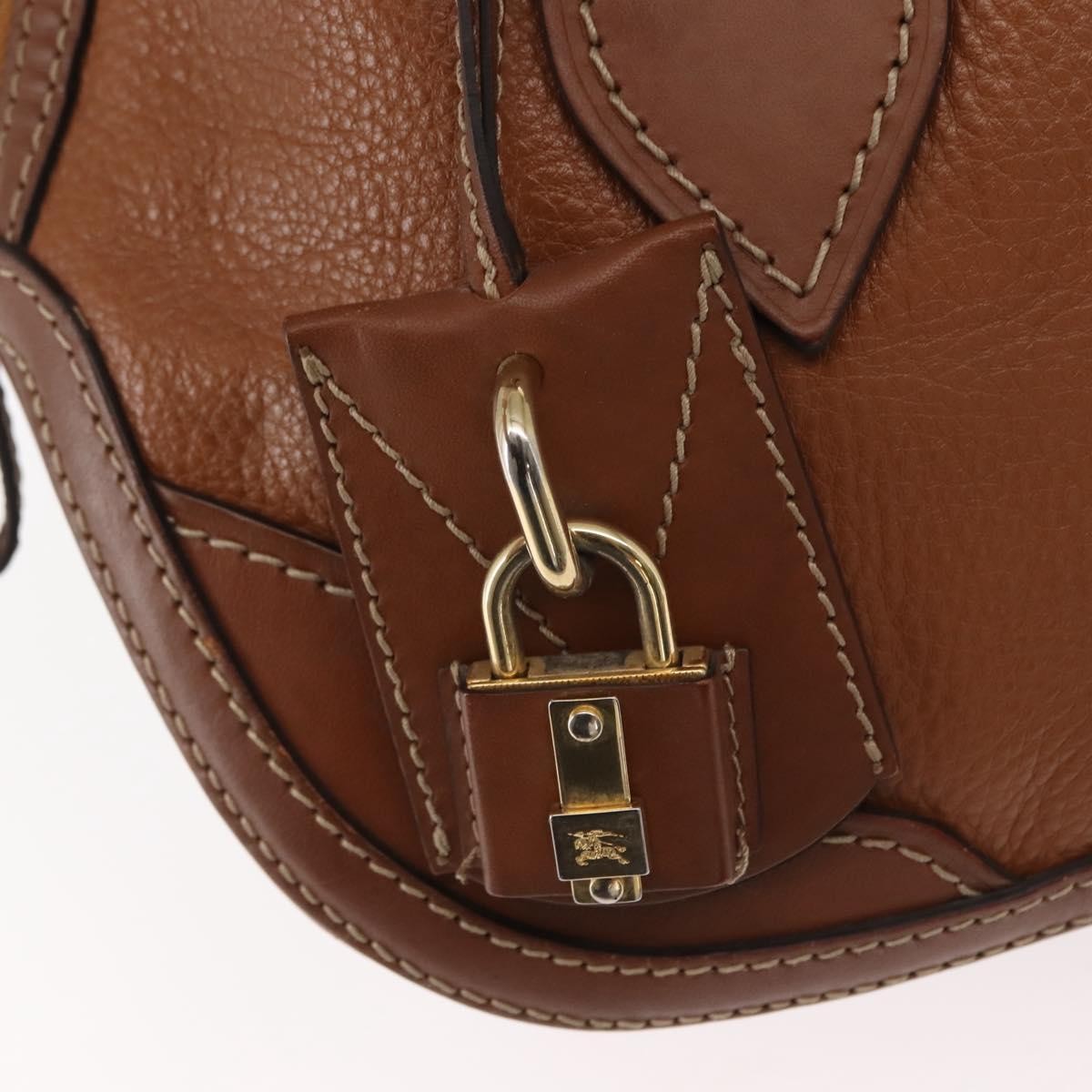 Burberry BURBERRY Hand Bag Leather Brown Gold Authentic ep11577