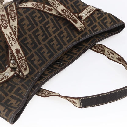 Fendi FENDI Zucca Canvas Celeria Tote Bag Black Brown Silver Authentic am9502