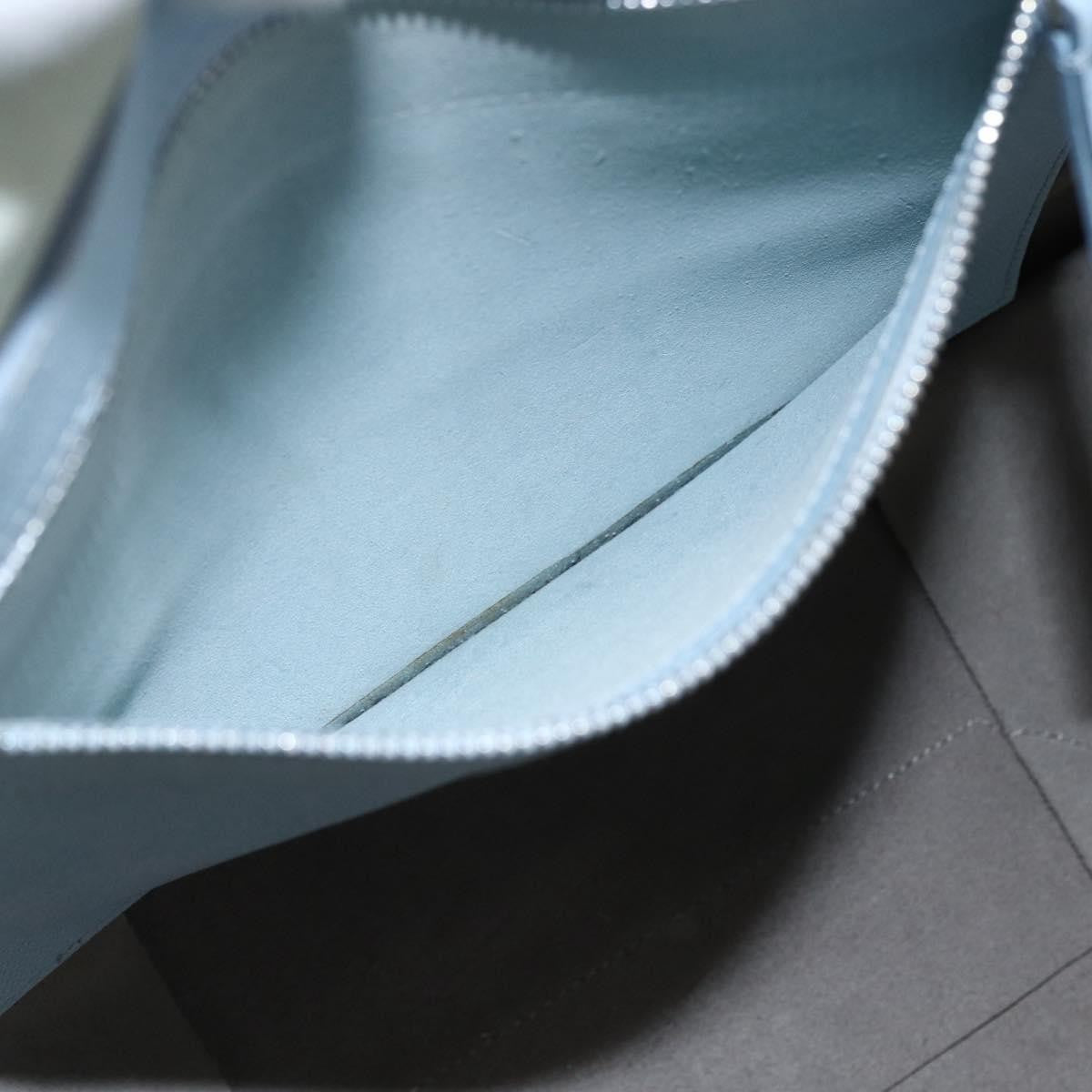 Celine CELINE Horizontalkava Tote Bag Leather Light Blue Silver Authentic BA10939