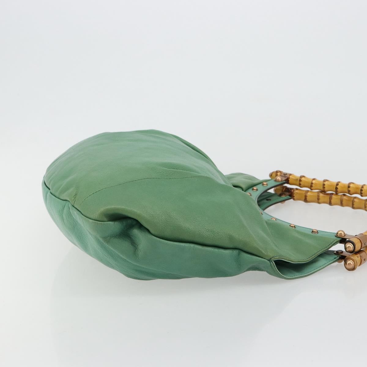 Gucci GUCCI Bamboo Shoulder Bag Leather Green Gold 124293 Authentic 180305A