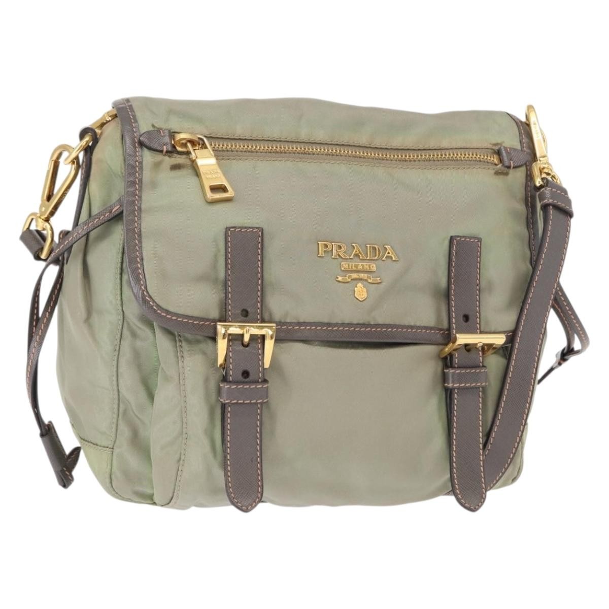 Prada PRADA Shoulder Bag Nylon Green Gold Authentic 155214