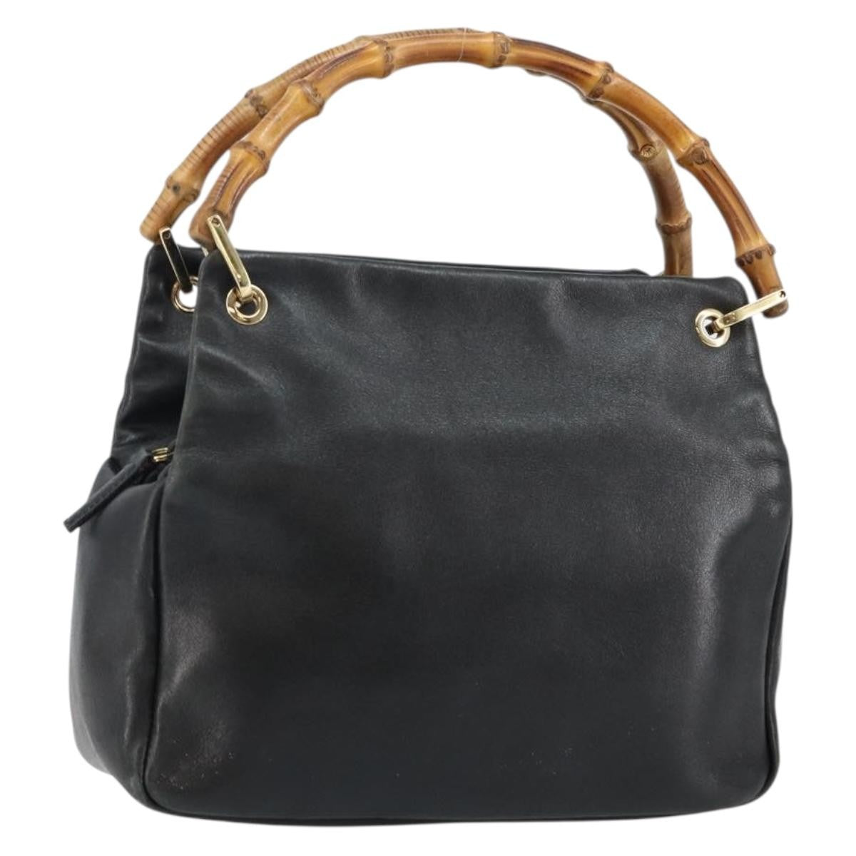 Gucci GUCCI Bamboo Hand Bag Leather Black Gold 000 2865 0575 Authentic 143348