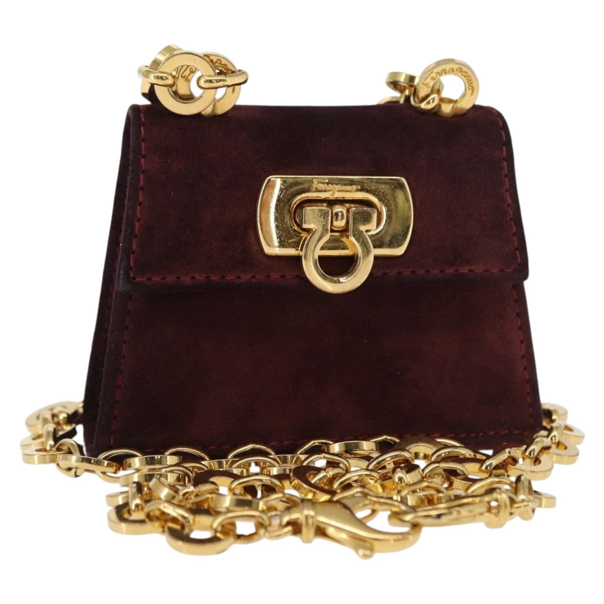 Salvatore Ferragamo Salvatore Ferragamo Chain Gancini Shoulder Bag Suede Purple Gold Authentic 152790