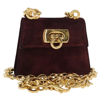 Salvatore Ferragamo Salvatore Ferragamo Chain Gancini Shoulder Bag Suede Purple Gold Authentic 152790