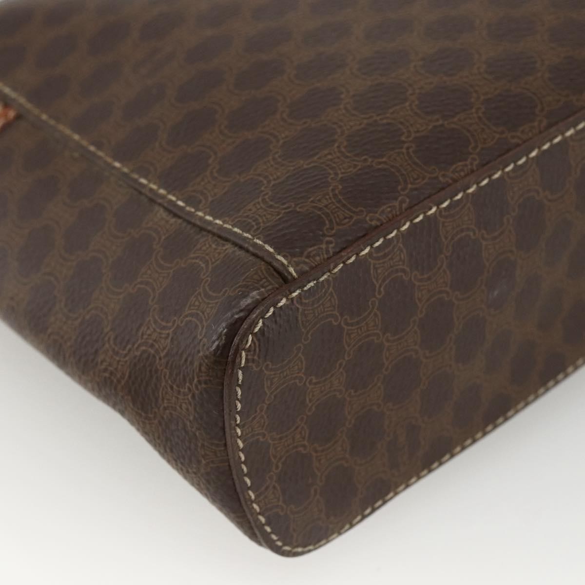 Celine CELINE Macadam Canvas Vanity Hand Bag PVC Leather Brown Gold Authentic ka2851