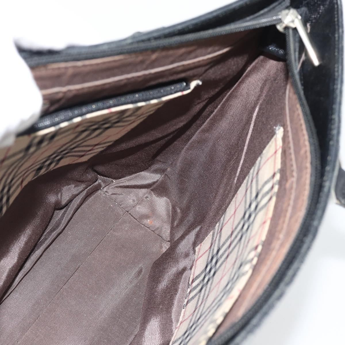 Burberry BURBERRY Tote Bag Leather Black Silver Authentic 182424