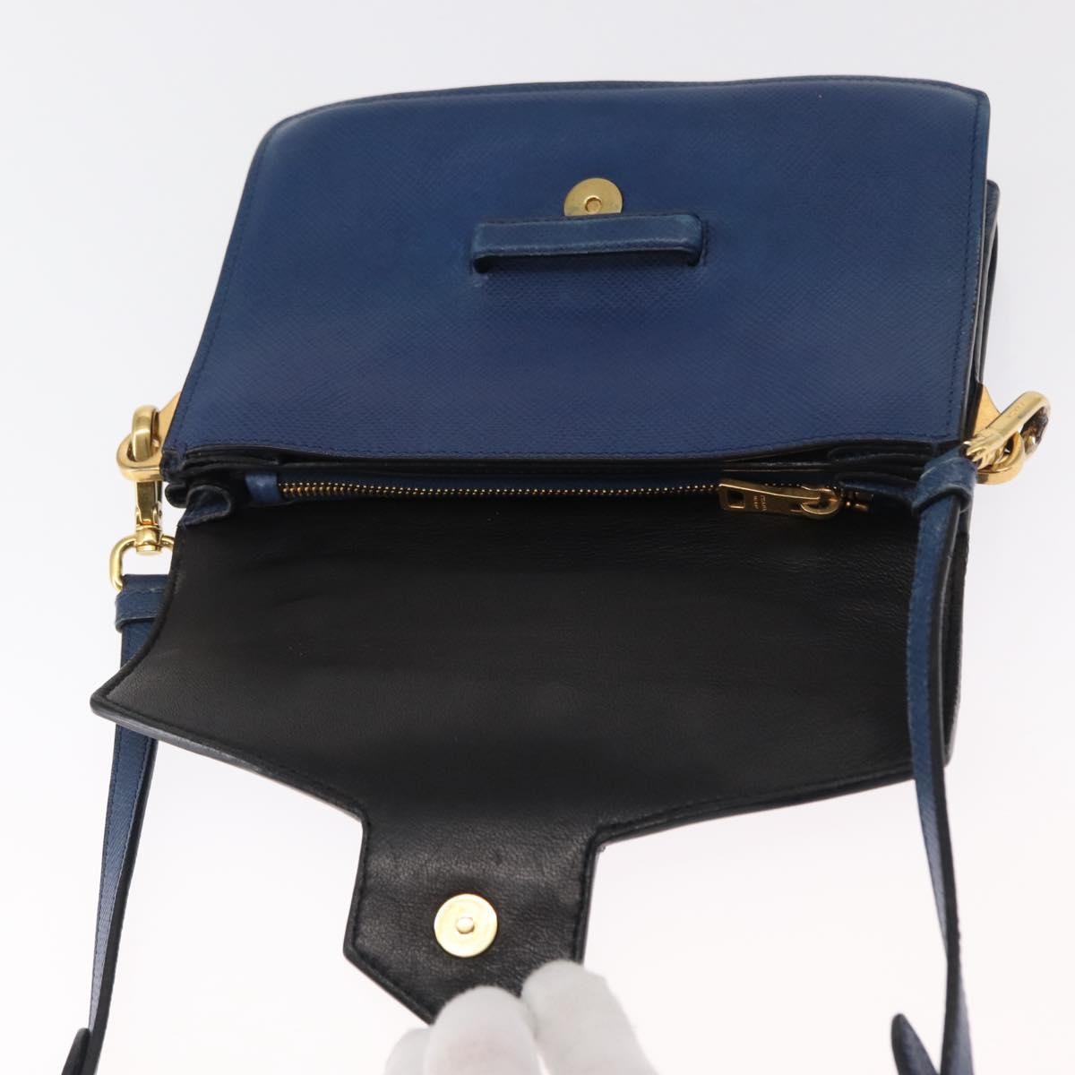 Prada PRADA Hand Bag Safiano leather 2way Blue Gold Authentic 163032