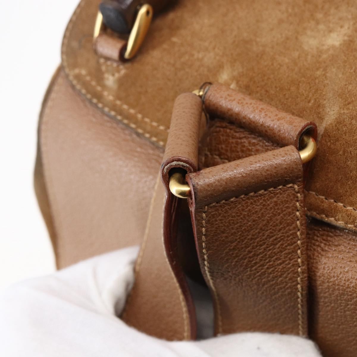 Gucci GUCCI Bamboo Backpack Suede Brown Gold 003 2058 0016 Authentic 148819 Bag