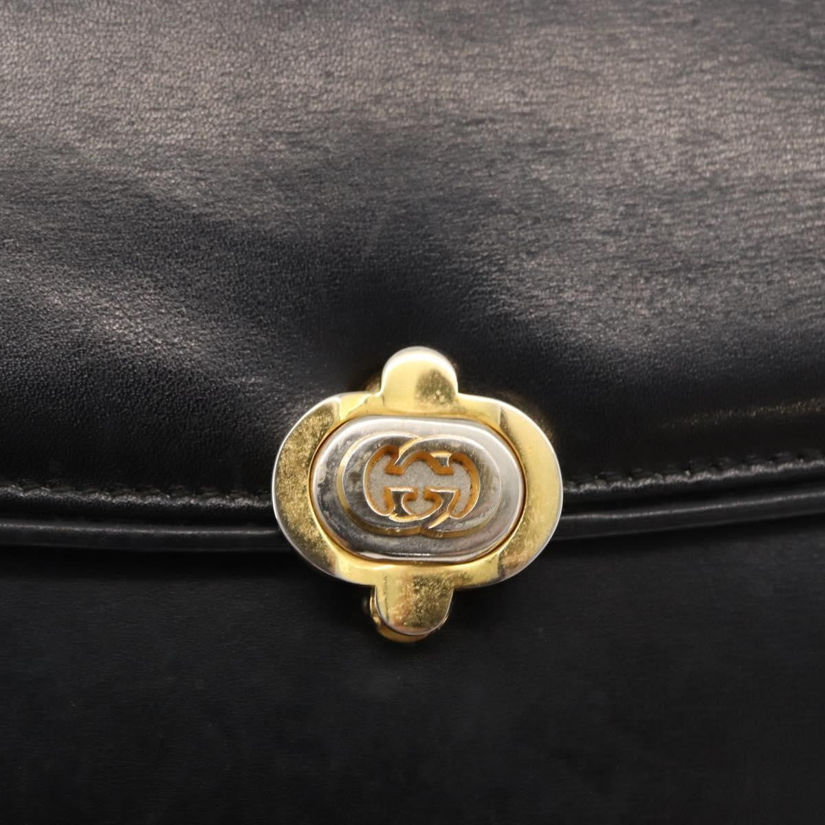 Gucci GUCCI Hand Bag Leather Black Gold Authentic ep14155