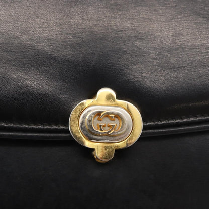 Gucci GUCCI Hand Bag Leather Black Gold Authentic ep14155