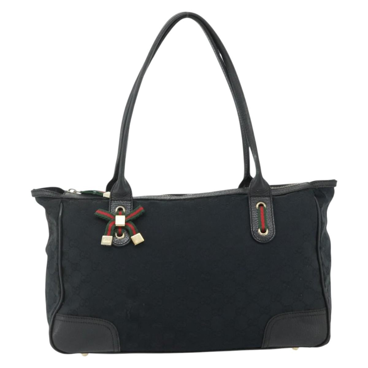 Gucci GUCCI GG Canvas Web Sherry Line Hand Bag Black Gold Red 177052 Authentic mr2358