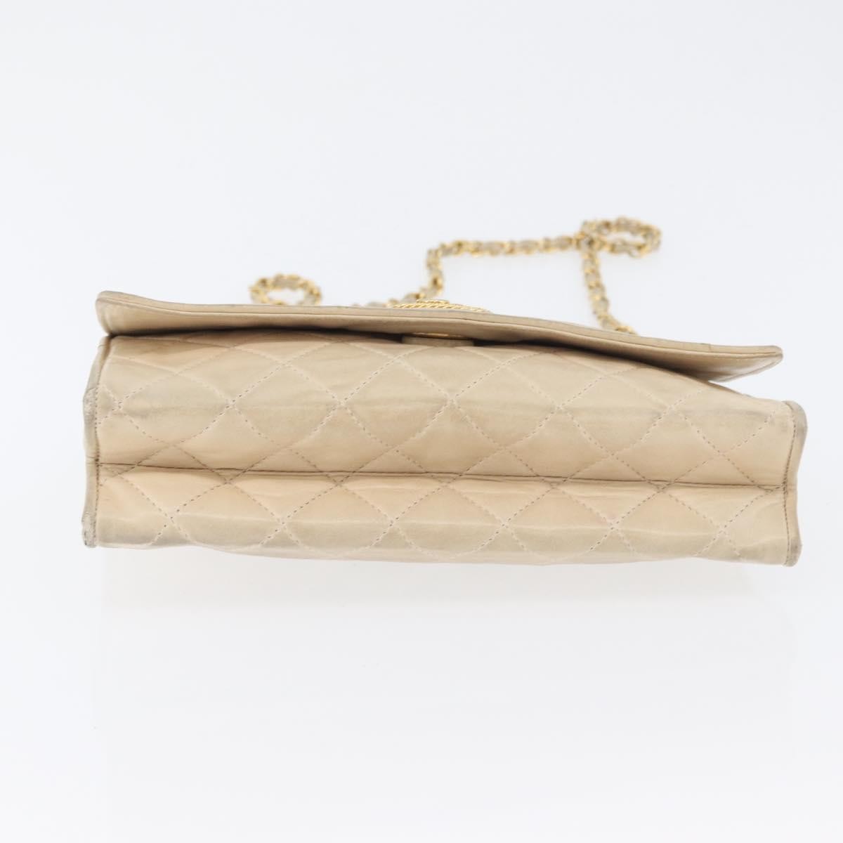 Chanel CHANEL Matelasse Chain Shoulder Bag Lamb Skin Beige Gold CC Authentic BA10672