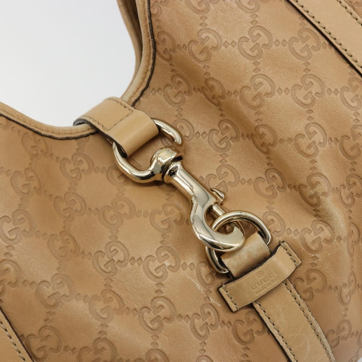 Gucci GUCCI GG Canvas Guccissima Jackie Bag Leather Gold Beige 203494 Authentic ep14099
