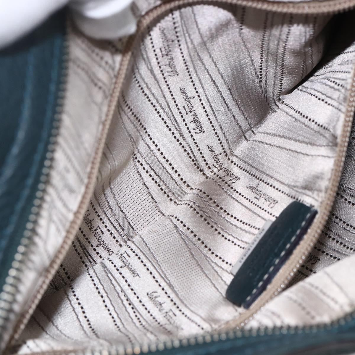 Salvatore Ferragamo Salvatore Ferragamo Gancini Hand Bag Leather Green Silver Authentic 157002
