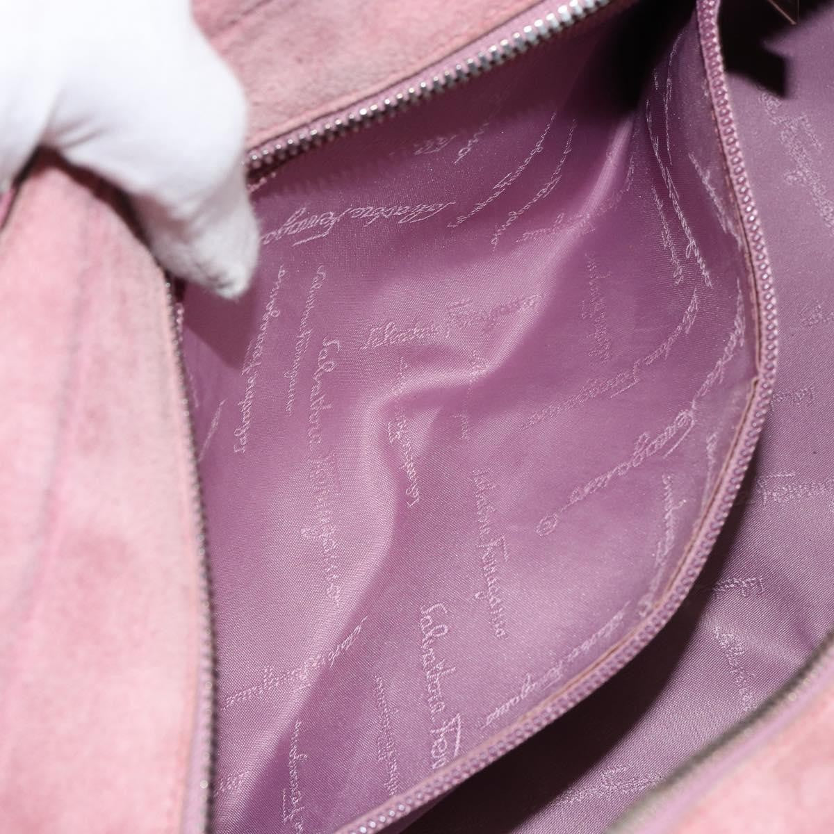 Salvatore Ferragamo Salvatore Ferragamo Gancini Hand Bag Suede Leather Pink Silver Authentic bs30801