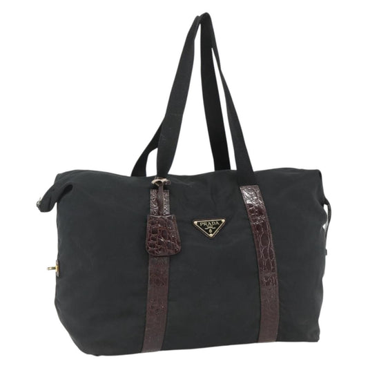 Prada PRADA Boston Bag Nylon Black Gold Authentic 176251
