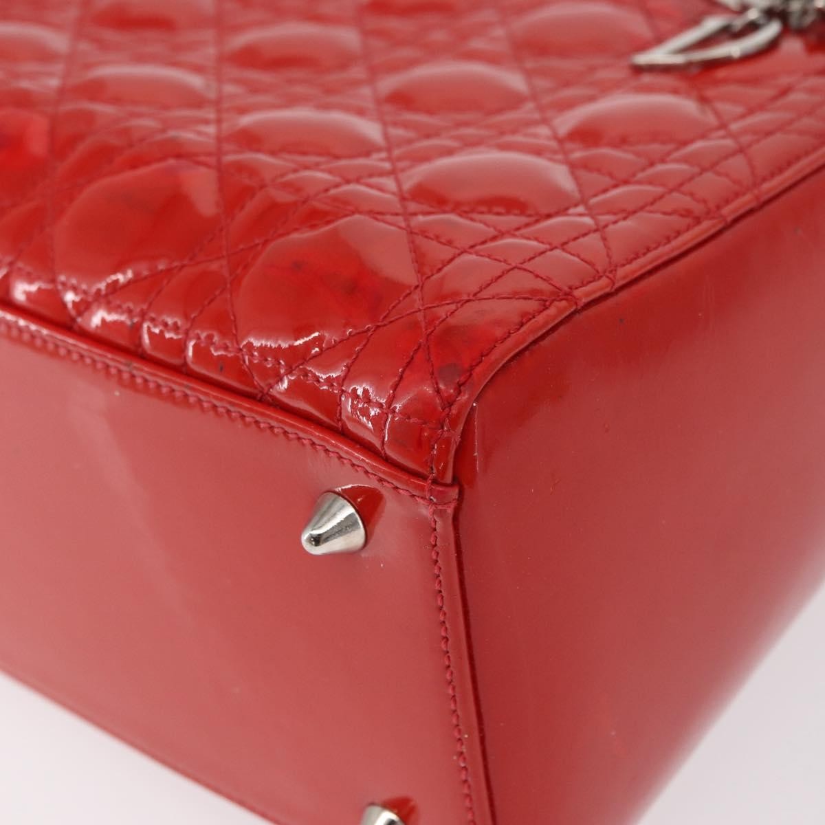 Dior Christian Dior Canage Hand Bag Patent leather Red Silver Authentic 162851